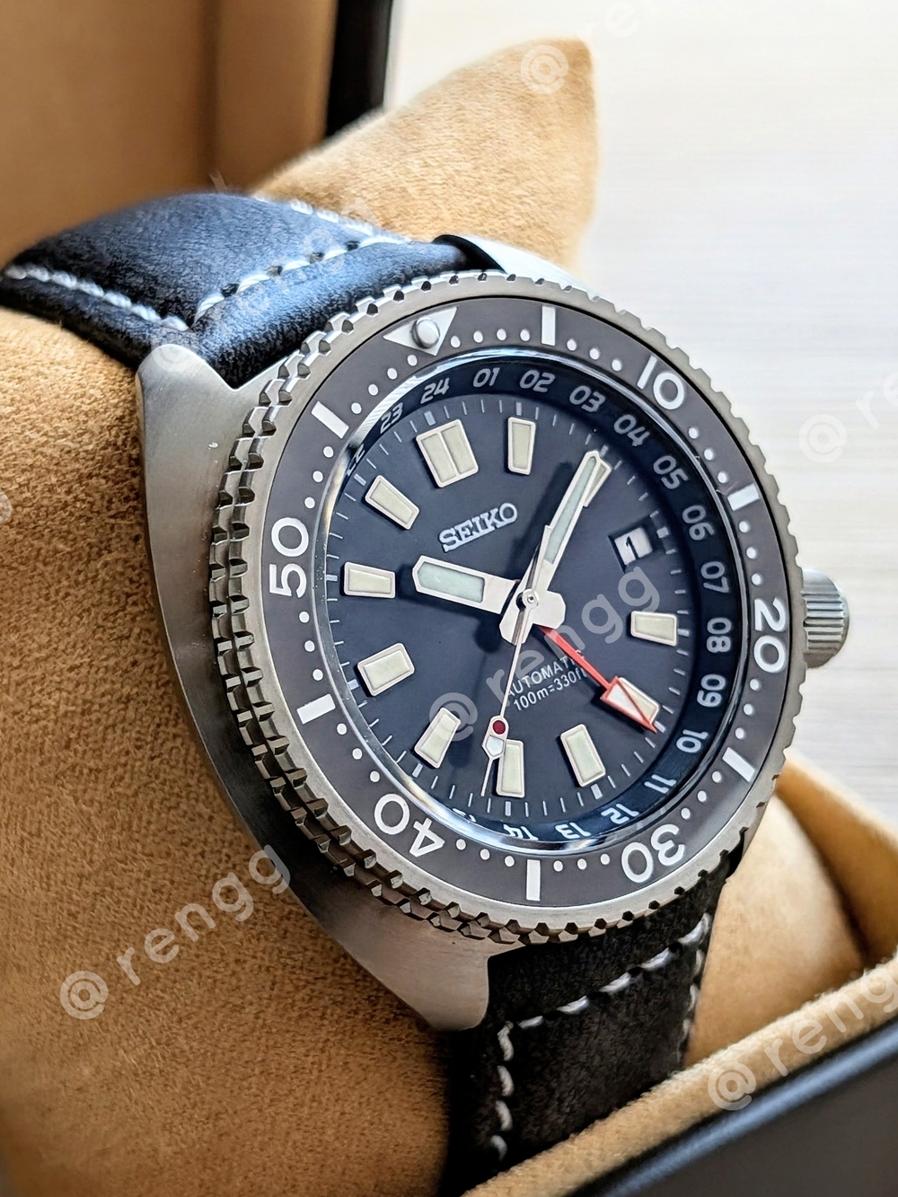 45mm Titanium Seiko GMT Turtle Diver Mod Automatic Watch Dark Gray Sapphire